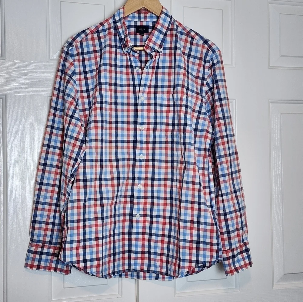 J.CREW Button Down Collar Long Sleeve 100% Cotton Men's Shirt Size L